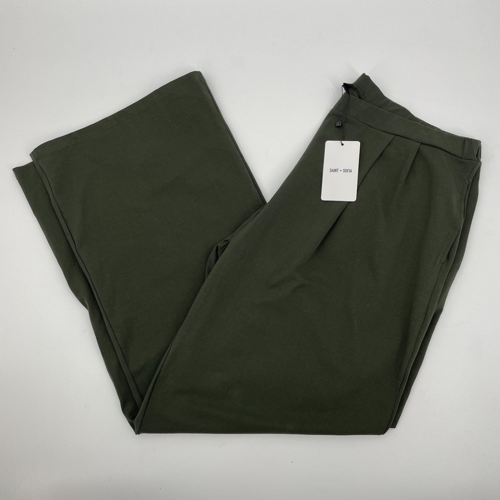 NWT SAINT + SOFIA Wide Leg Green Pull on Pants Size 16